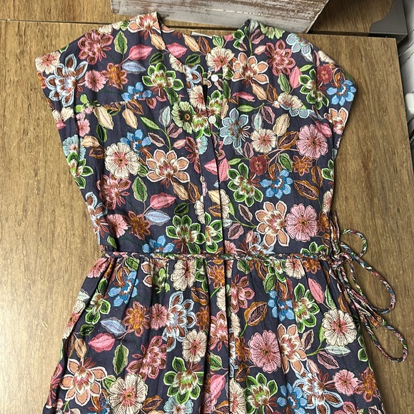 Hermoza greatshape linen navy flora flower print multi color maxi belt dress - Picture 5 of 7